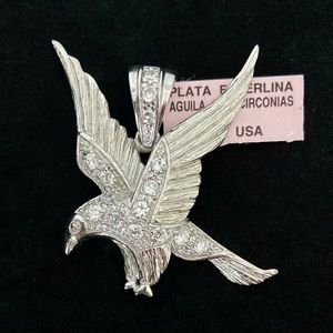 NWT Large Eagle Pendant 925 Sterling Silver with Cubic Zirconia USA